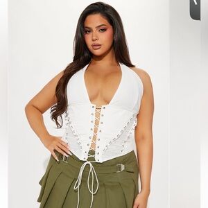 Fashion Nova White Lace-Up Halter Top